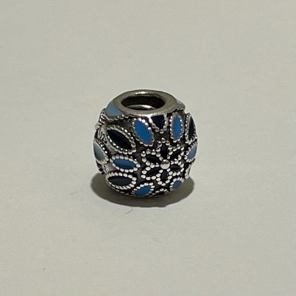 Pandora Silver/Blue Floral Pattern Charm